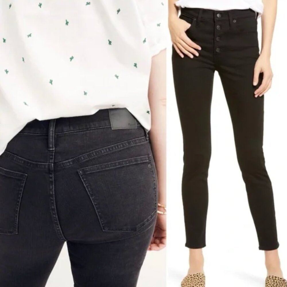 Madewell 9” Mid Rise Skinny Jeans Button Front Edition Vintage Wash Black Denim